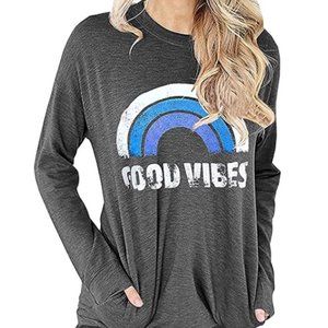 Women's Black Long Sleeve Tunic Blouse Pockets